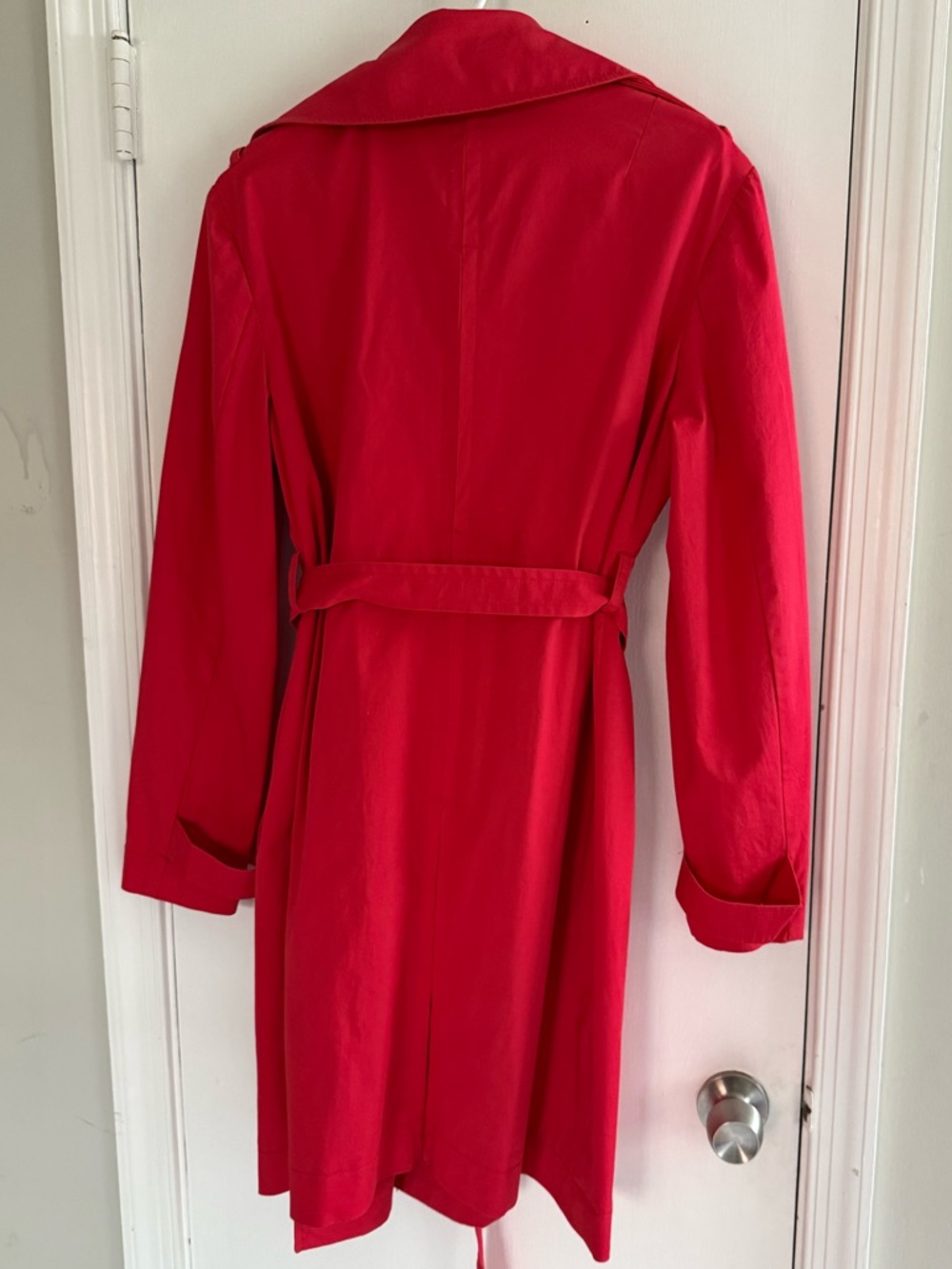Victoria's Secret Bright Red Double-Breasted Trench Coat with Belt Size L - Picture 2 of 6